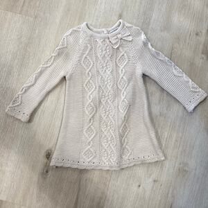 Cupcakes & Cashmere Girls Cable Knit Sweater Dress Bow Neutral Cream Size 18M
